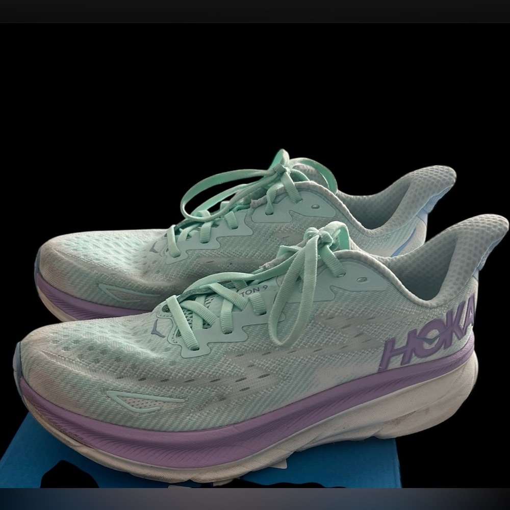 HOKA Women's Clifton mint & purple running shoes